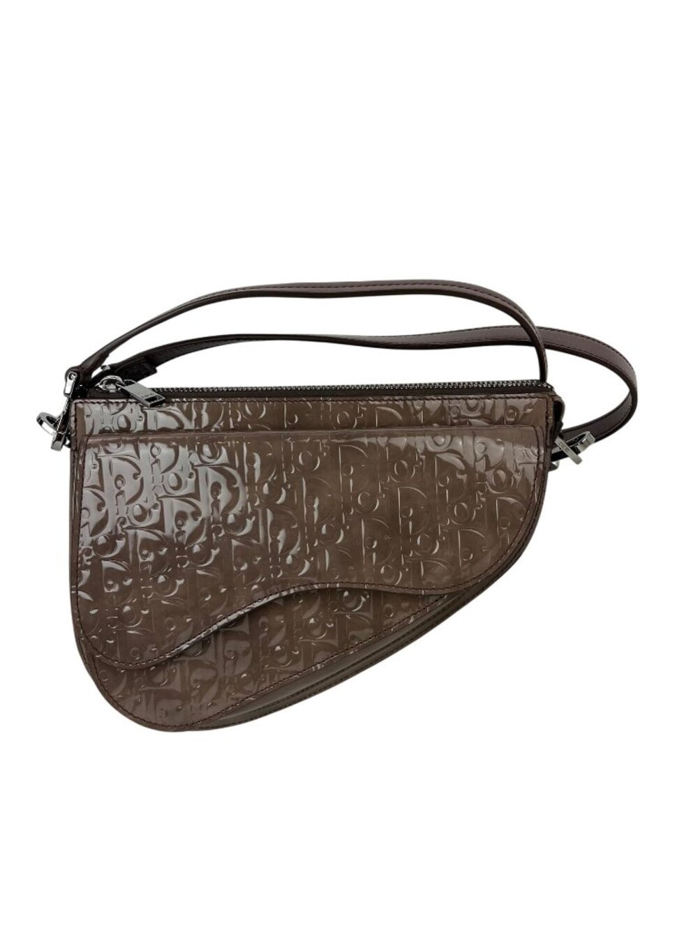 Christian Dior Saddle Boxy Patent Leather Plum Shoulder Hand Bag